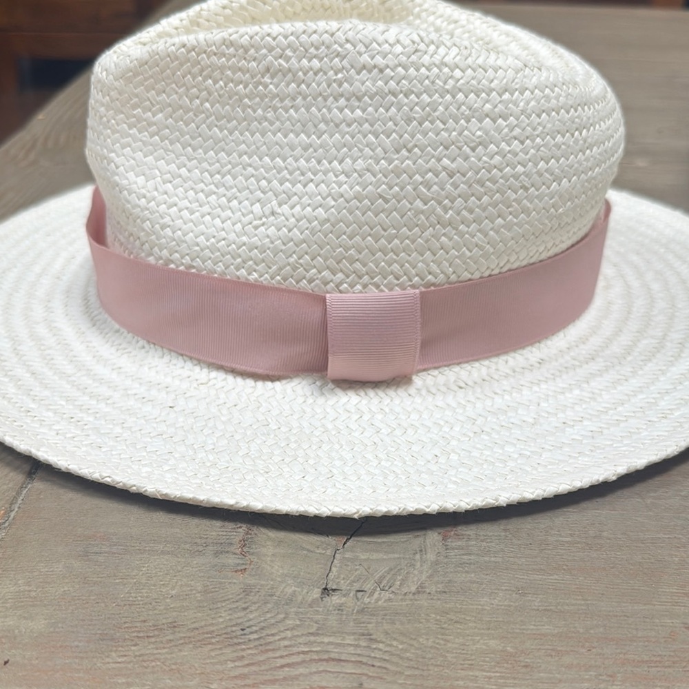 rag & bone White and Pink wide brim fedora Panama Hat - Picture 2 of 6